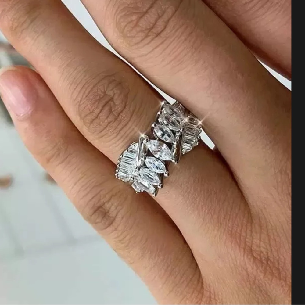 Marquise & Baguette CZ Double Row Silver Rin